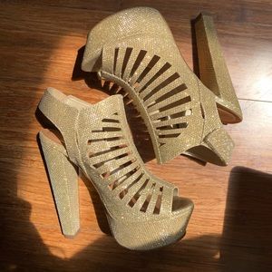 Gold platform heels
